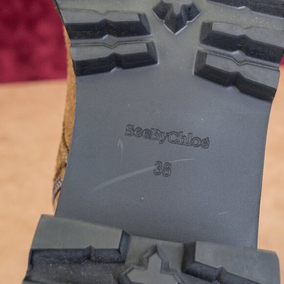 See by Chloe Wmn Mallory Military Green Suede Lace-up Moto Biker Boots 8US EUR38 - Picture 7 of 8